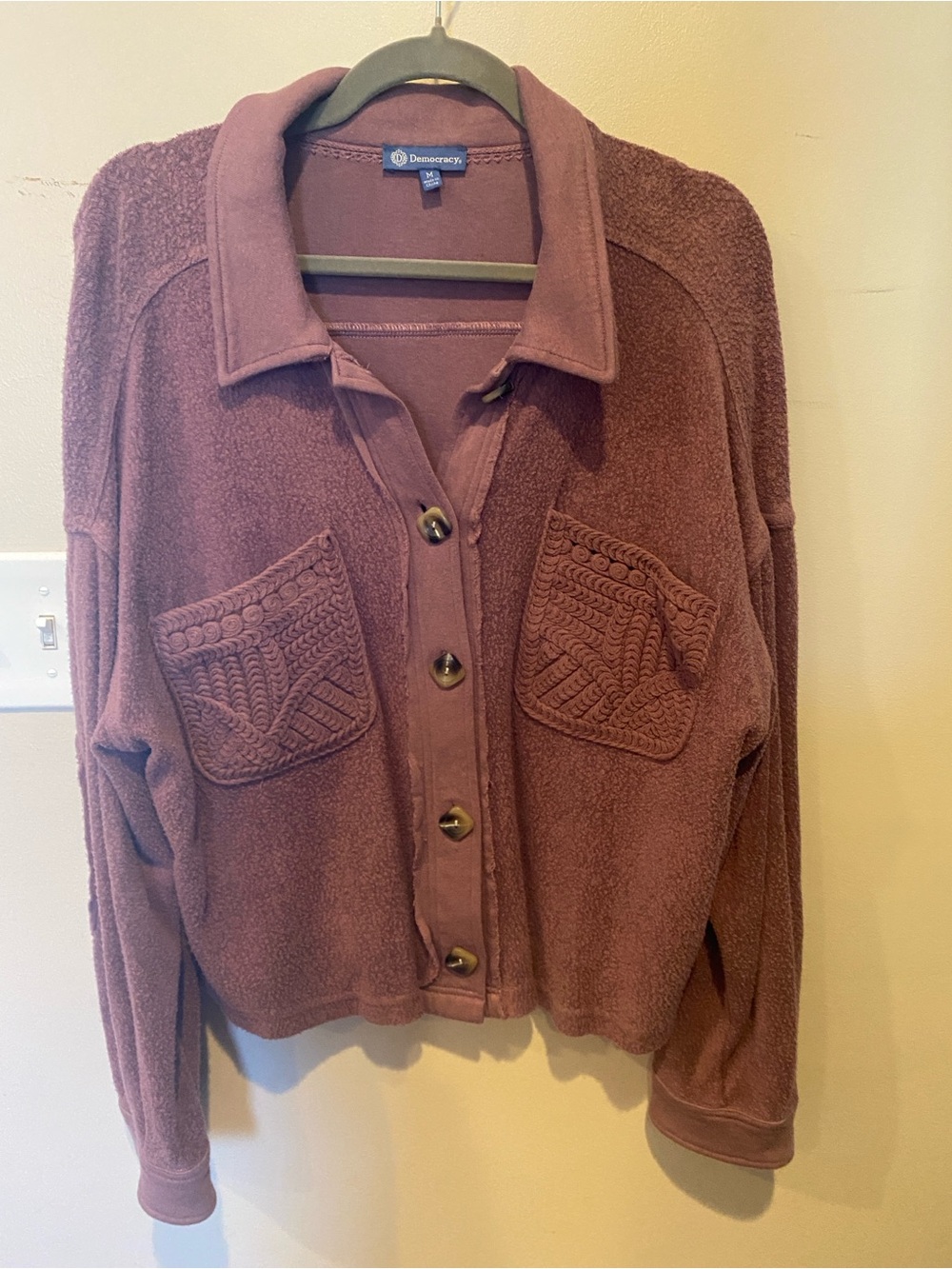 Democracy Textured Button-Up Jacket in Mauve Rose